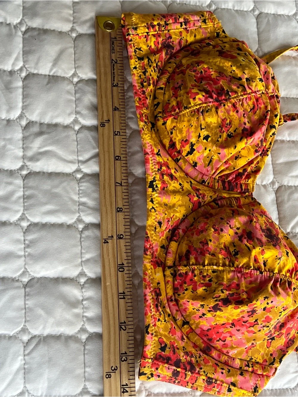 Lands End 10 medium mustard yellow gold dainty preppy floral bikini swimsuit top